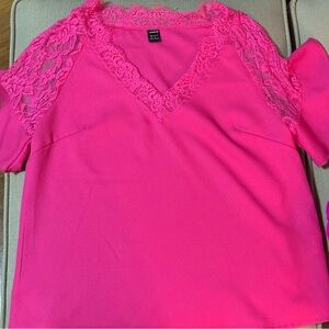 New York & Company Vibrant Pink Lace Blouse